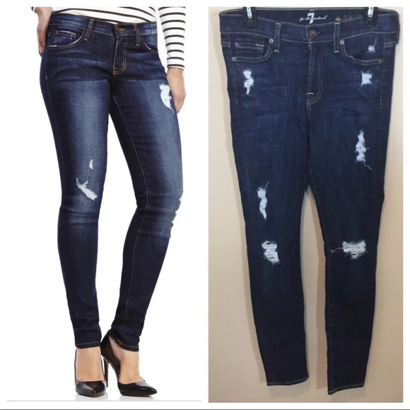 7 FAM Distressed The Skinny Jeans Sz 26 Dark Rinse - Picture 1 of 7